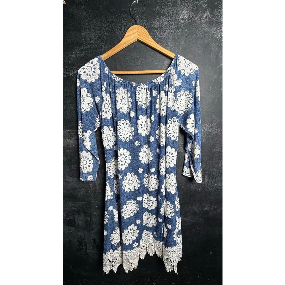 Pink Coconut Blue Floral Lace Hem Dress - Picture 3 of 8